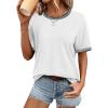 imageATHMILE Womens Short Sleeve Tops Striped Color Block T Shirts Summer Crewneck Loose Casual Tee 2025White