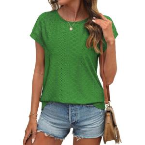 imageATHMILE Tops for Women Trendy Short Sleeve Shirts Dressy Casual Cap Blouses with Curved Hem Summer ClothingGreen