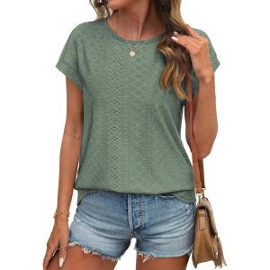 imageATHMILE Tops for Women Trendy Short Sleeve Shirts Dressy Casual Cap Blouses with Curved Hem Summer ClothingGrey Green