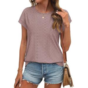 imageATHMILE Tops for Women Trendy Short Sleeve Shirts Dressy Casual Cap Blouses with Curved Hem Summer ClothingGrey Pink