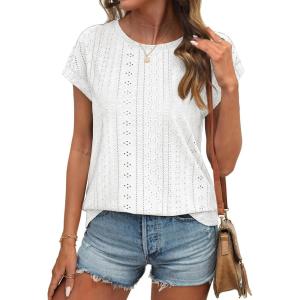 imageATHMILE Tops for Women Trendy Short Sleeve Shirts Dressy Casual Cap Blouses with Curved Hem Summer ClothingWhite