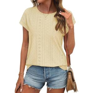 imageATHMILE Tops for Women Trendy Short Sleeve Shirts Dressy Casual Cap Blouses with Curved Hem Summer ClothingYellow