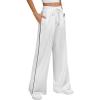 imageATHMILE Womens Wide Leg Sweatpants Baggy Sweat Pants with Pockets High Waisted Track Drawstring Fashion JoggersWhite