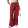 imageATHMILE Womens Wide Leg Sweatpants High Waisted Baggy Pants Fashion Teen Girl Drawstring Athletic JoggersRed
