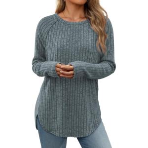 imageATHMILE Long Sleeve Shirts for Women Tunic Tops Loose Fit Dressy Crew Neck Pullover Basic Sweaters 2025Blue