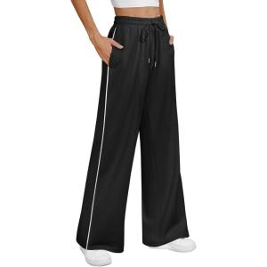 imageATHMILE Womens Wide Leg Sweatpants Baggy Sweat Pants with Pockets High Waisted Track Drawstring Fashion JoggersBlack