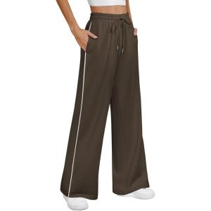 imageATHMILE Womens Wide Leg Sweatpants Baggy Sweat Pants with Pockets High Waisted Track Drawstring Fashion JoggersBrown