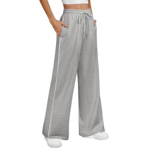 imageATHMILE Womens Wide Leg Sweatpants Baggy Sweat Pants with Pockets High Waisted Track Drawstring Fashion JoggersGrey
