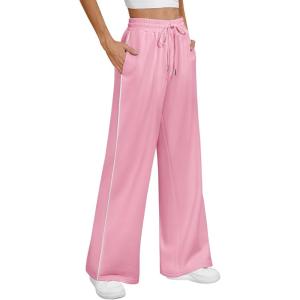 imageATHMILE Womens Wide Leg Sweatpants Baggy Sweat Pants with Pockets High Waisted Track Drawstring Fashion JoggersPink