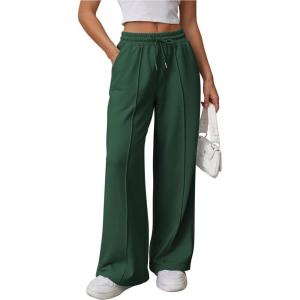 imageATHMILE Womens Wide Leg Sweatpants High Waisted Baggy Pants Fashion Teen Girl Drawstring Athletic JoggersDark Green