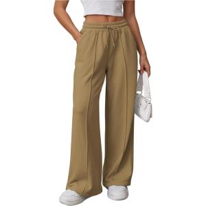 imageATHMILE Womens Wide Leg Sweatpants High Waisted Baggy Pants Fashion Teen Girl Drawstring Athletic JoggersDark Khaki