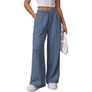 imageATHMILE Womens Wide Leg Sweatpants High Waisted Baggy Pants Fashion Teen Girl Drawstring Athletic JoggersGrey Blue
