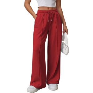 imageATHMILE Womens Wide Leg Sweatpants High Waisted Baggy Pants Fashion Teen Girl Drawstring Athletic JoggersRed