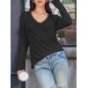 imageATHMILE Long Sleeve T Shirts for Women Lace V Neck Casual Cute Tops Loose Fit Fall Winter Basic ClothingBlack