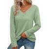 imageATHMILE Long Sleeve T Shirts for Women Lace V Neck Casual Cute Tops Loose Fit Fall Winter Basic ClothingLight Green