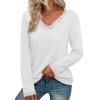 imageATHMILE Long Sleeve T Shirts for Women Lace V Neck Casual Cute Tops Loose Fit Fall Winter Basic ClothingWhite