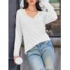 imageATHMILE Long Sleeve T Shirts for Women Lace V Neck Casual Cute Tops Loose Fit Fall Winter Basic ClothingWhite