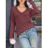 imageATHMILE Long Sleeve T Shirts for Women Lace V Neck Casual Cute Tops Loose Fit Fall Winter Basic ClothingWine Red