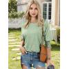 imageATHMILE Womens Blouses 34 Length Sleeve Womens Tops Batwing Sleeve Shirts for Women Trendy Dressy Casual Business Tees 2025Grassgreen