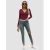 imageATHMILE Womens Fall Deep V Neck Long Sleeve Shirts Modal Slim Fit Basic Tee Tops 2025Aburgundy