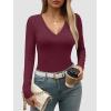 imageATHMILE Womens Fall Deep V Neck Long Sleeve Shirts Modal Slim Fit Basic Tee Tops 2025Aburgundy