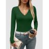 imageATHMILE Womens Fall Deep V Neck Long Sleeve Shirts Modal Slim Fit Basic Tee Tops 2025Adark Green