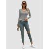 imageATHMILE Womens Fall Deep V Neck Long Sleeve Shirts Modal Slim Fit Basic Tee Tops 2025Agray