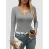 imageATHMILE Womens Fall Deep V Neck Long Sleeve Shirts Modal Slim Fit Basic Tee Tops 2025Agray