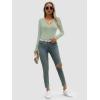 imageATHMILE Womens Fall Deep V Neck Long Sleeve Shirts Modal Slim Fit Basic Tee Tops 2025Alight Green