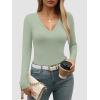 imageATHMILE Womens Fall Deep V Neck Long Sleeve Shirts Modal Slim Fit Basic Tee Tops 2025Alight Green
