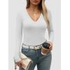 imageATHMILE Womens Fall Deep V Neck Long Sleeve Shirts Modal Slim Fit Basic Tee Tops 2025Awhite