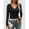 imageATHMILE Womens Fall Deep V Neck Long Sleeve Shirts Modal Slim Fit Basic Tee Tops 2025Bblack