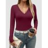 imageATHMILE Womens Fall Deep V Neck Long Sleeve Shirts Modal Slim Fit Basic Tee Tops 2025Bburgundy