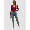 imageATHMILE Womens Fall Deep V Neck Long Sleeve Shirts Modal Slim Fit Basic Tee Tops 2025Bburgundy