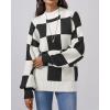imageATHMILE Womens Fall Fashion Mock Neck Sweater Long Sleeve Plaid Ribbed Knit Loose Pullover Tops Trendy Office OutfitsBlackplaid
