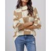 imageATHMILE Womens Fall Fashion Mock Neck Sweater Long Sleeve Plaid Ribbed Knit Loose Pullover Tops Trendy Office OutfitsKhakiplaid