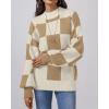 imageATHMILE Womens Fall Fashion Mock Neck Sweater Long Sleeve Plaid Ribbed Knit Loose Pullover Tops Trendy Office OutfitsKhakiplaid