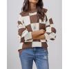 imageATHMILE Womens Fall Fashion Mock Neck Sweater Long Sleeve Plaid Ribbed Knit Loose Pullover Tops Trendy Office OutfitsMocha