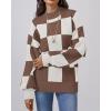 imageATHMILE Womens Fall Fashion Mock Neck Sweater Long Sleeve Plaid Ribbed Knit Loose Pullover Tops Trendy Office OutfitsMocha