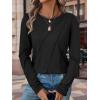 imageATHMILE Womens Long Sleeve Shirts Pleated Crew Neck Casual Fall Fashion Tops Loose Fit Lightweight Girls Outfits ClothesBlack