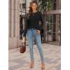 imageATHMILE Womens Long Sleeve Shirts Pleated Crew Neck Casual Fall Fashion Tops Loose Fit Lightweight Girls Outfits ClothesBlack