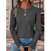 imageATHMILE Womens Long Sleeve Shirts Pleated Crew Neck Casual Fall Fashion Tops Loose Fit Lightweight Girls Outfits ClothesBlack Grey