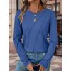 imageATHMILE Womens Long Sleeve Shirts Pleated Crew Neck Casual Fall Fashion Tops Loose Fit Lightweight Girls Outfits ClothesBlue