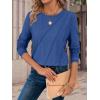 imageATHMILE Womens Long Sleeve Shirts Pleated Crew Neck Casual Fall Fashion Tops Loose Fit Lightweight Girls Outfits ClothesBlue