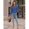 imageATHMILE Womens Long Sleeve Shirts Pleated Crew Neck Casual Fall Fashion Tops Loose Fit Lightweight Girls Outfits ClothesBlue