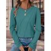 imageATHMILE Womens Long Sleeve Shirts Pleated Crew Neck Casual Fall Fashion Tops Loose Fit Lightweight Girls Outfits ClothesBlue Green