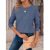 imageATHMILE Womens Long Sleeve Shirts Pleated Crew Neck Casual Fall Fashion Tops Loose Fit Lightweight Girls Outfits ClothesGrey Blue