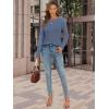 imageATHMILE Womens Long Sleeve Shirts Pleated Crew Neck Casual Fall Fashion Tops Loose Fit Lightweight Girls Outfits ClothesGrey Blue