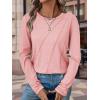 imageATHMILE Womens Long Sleeve Shirts Pleated Crew Neck Casual Fall Fashion Tops Loose Fit Lightweight Girls Outfits ClothesPink
