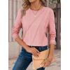 imageATHMILE Womens Long Sleeve Shirts Pleated Crew Neck Casual Fall Fashion Tops Loose Fit Lightweight Girls Outfits ClothesPink